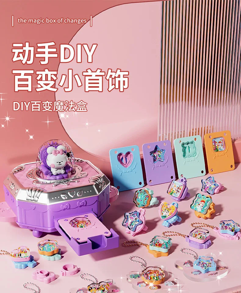 DIY Jewelry Maker Crafting Set for Kids with Cartoon Rabbit Box, Bracelet and Keychain Creation Kit, Creative Gift for Girls