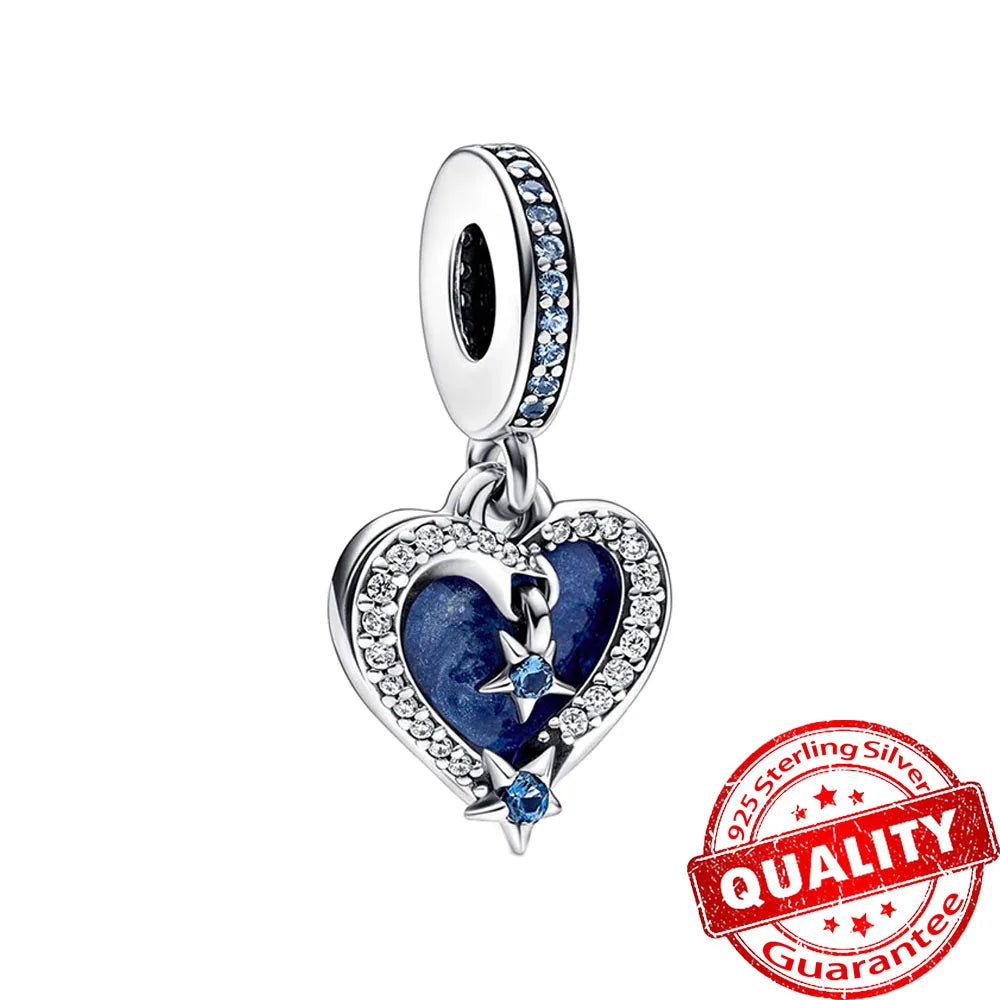 Authentic 925 Sterling Silver Charm Sparkling Star Moon Sun Pendant Jewelry Gift