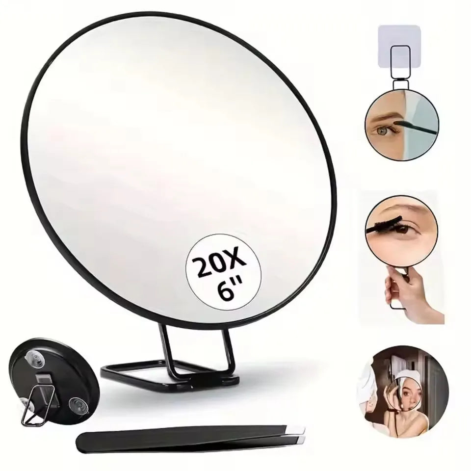 20X Magnifying Handheld Makeup Mirror Portable Beauty Tool One-Sided Tabletop Mount for Home and Travel