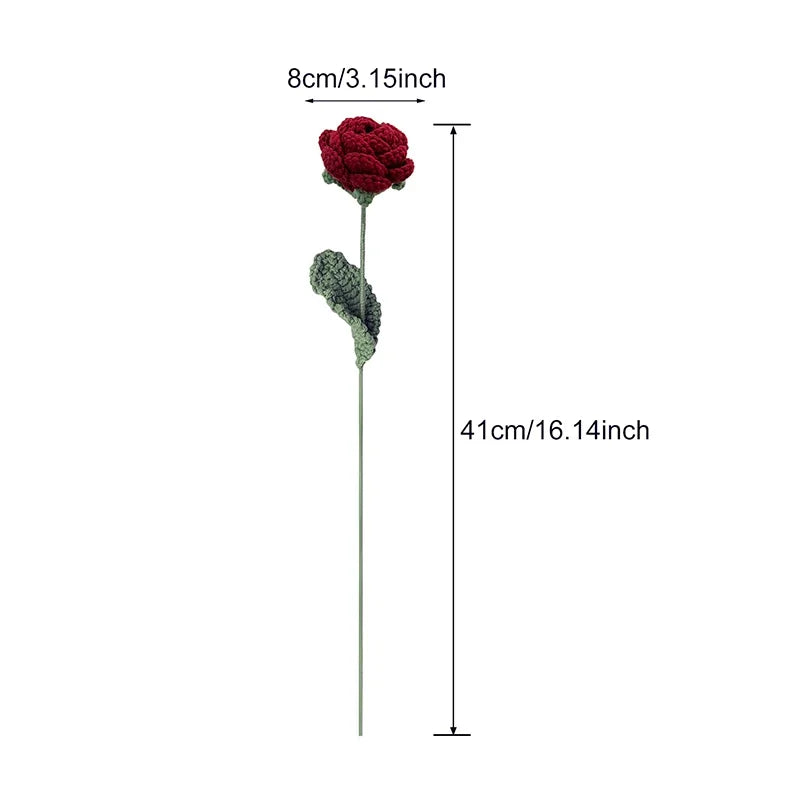 1PC Romantic Wine Red Knitted Rose Bunch for DIY Flower Crafts Home Decor