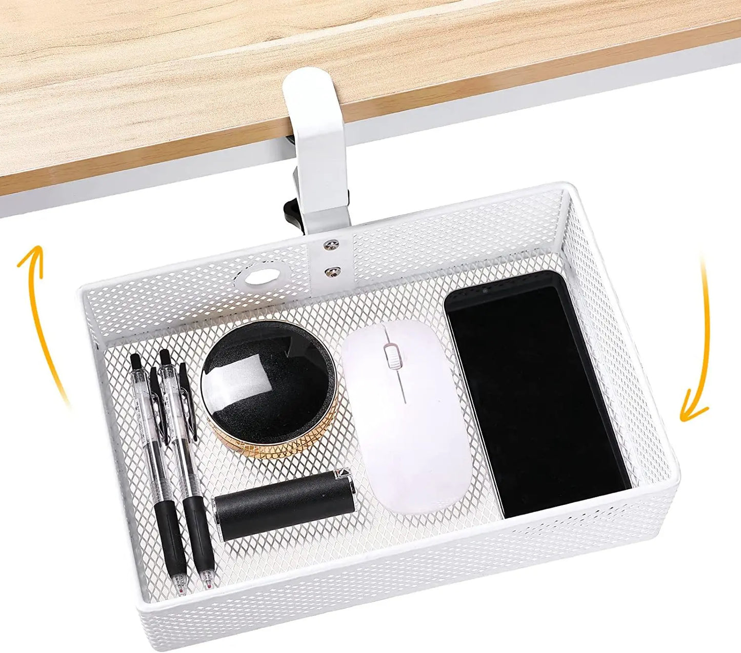 360 Rotating Under Desk Drawer Rack Organizer for Invisible Storage Box and Makeup Holder