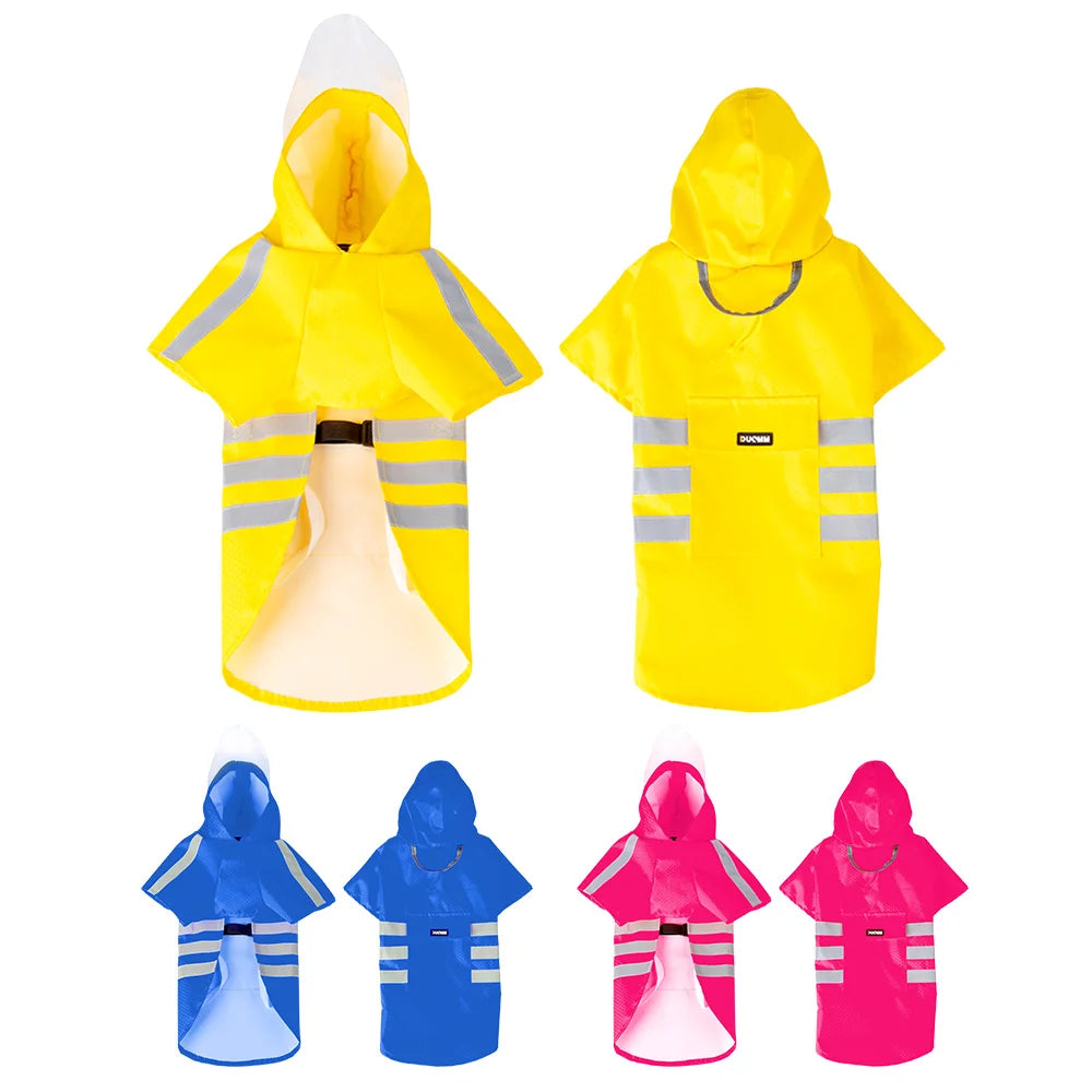 Pet Dog Poncho Raincoat Reflective Waterproof Outdoor Rainy Clothes Walking Traveling Windproof Hooded All Sizes Dog Raincoat