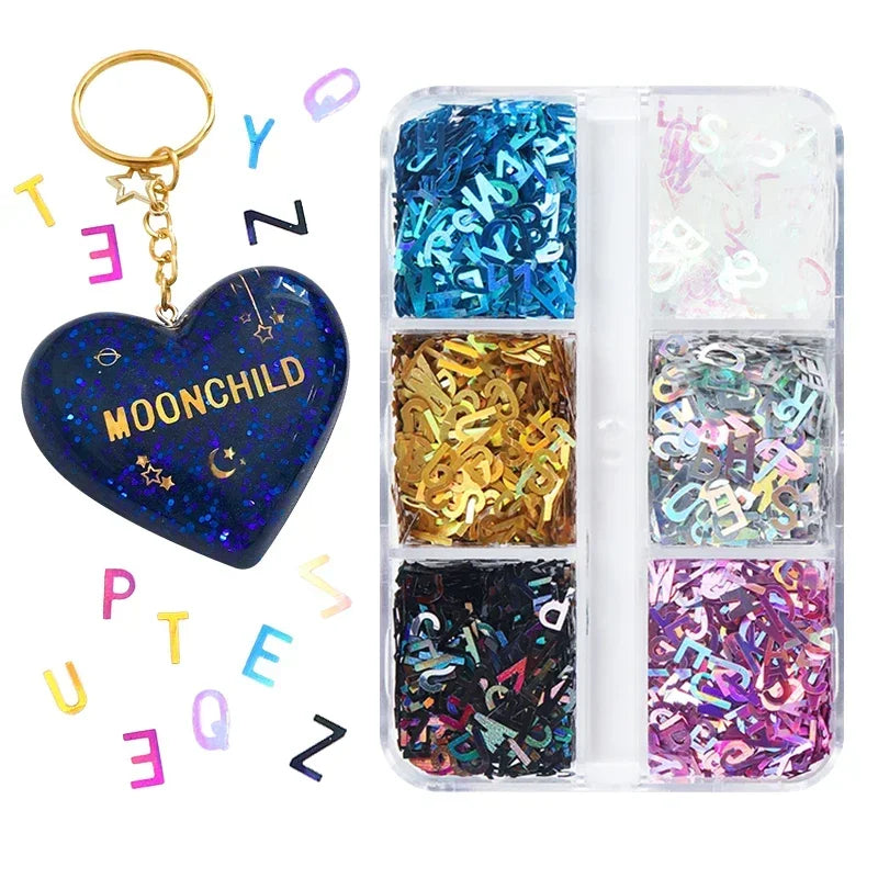Holographic Glitter English Alphabet Flakes For DIY Resin