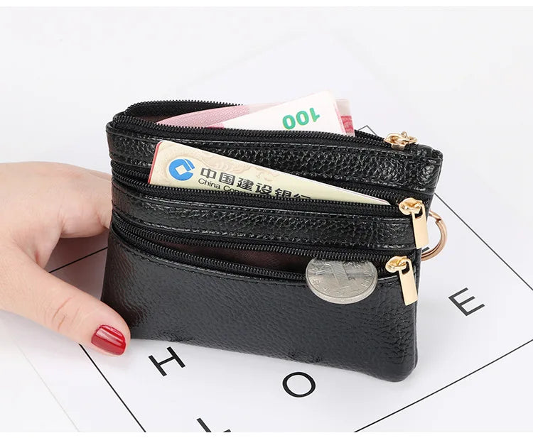 Zero Wallet Women's Short PU Leather Small Wallet Multifunctional Card Bag Soft Leather Key Bag Zipper Bag