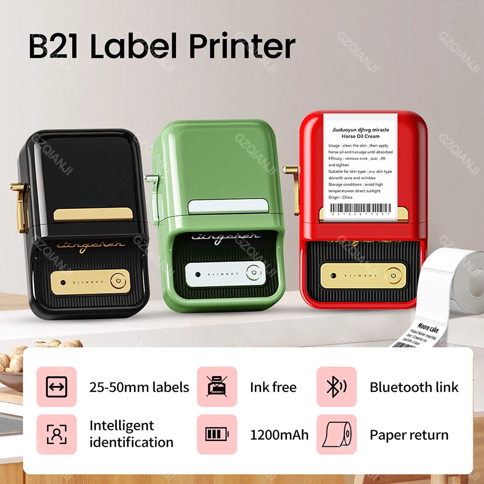 Niimbot B21 B1 Wireless Thermal Label Printer with Self-Adhesive Labels and 5 Roll Set for Efficient Organization