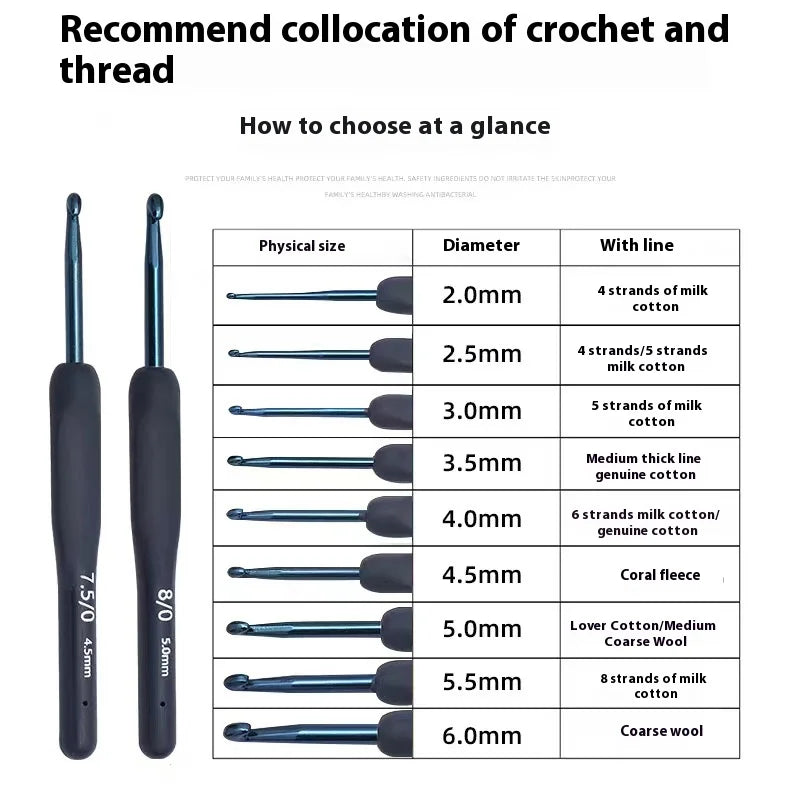 9Pcs Blue Soft Handle Crochet Set With Non Slip Tools