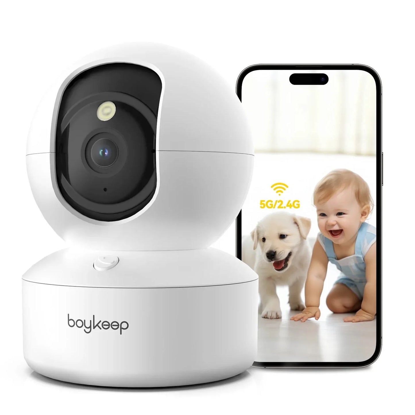 Boykeep 2K Pet Camera with Phone App Indoor Security Camera 5G 2.4GHz WiFi 360 Degree Pan and Tilt Two Way Audio Night Vision