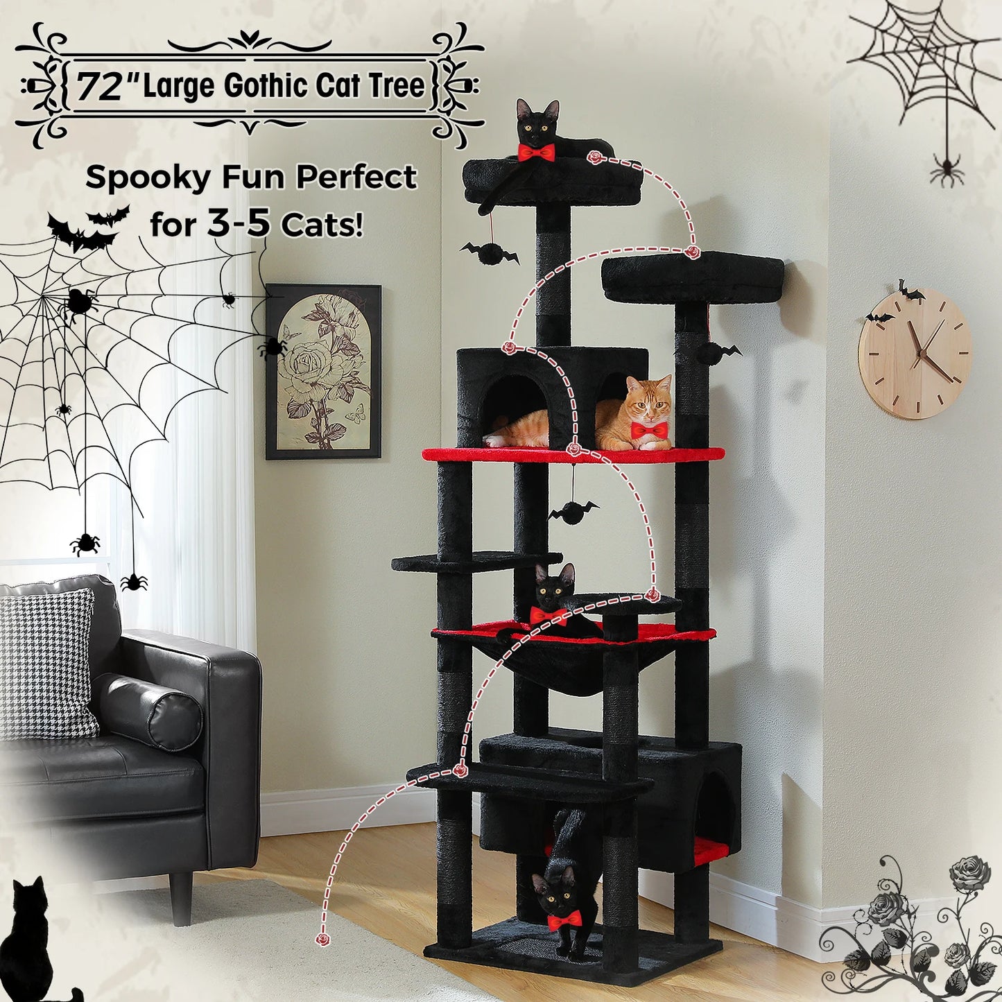 184cm Large Cat Tree and Tower for Indoor Cats With Scratching Posts and Spacious Hammocks