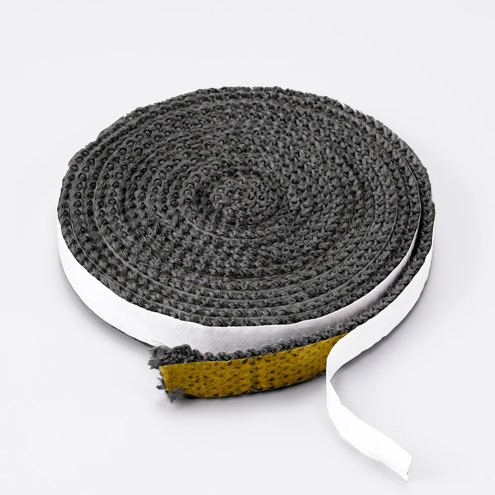 Cinta de sellado para puerta de chimenea de fibra de vidrio autoadhesiva de color negro, con cuerda plana para estufa, de repuesto, 10/15 mm de ancho y 2 m de largo