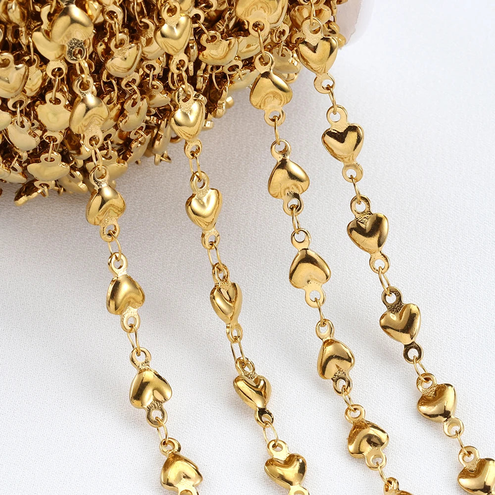 1Meter Stainless Steel Gold Love Heart Link Chain DIY Jewelry