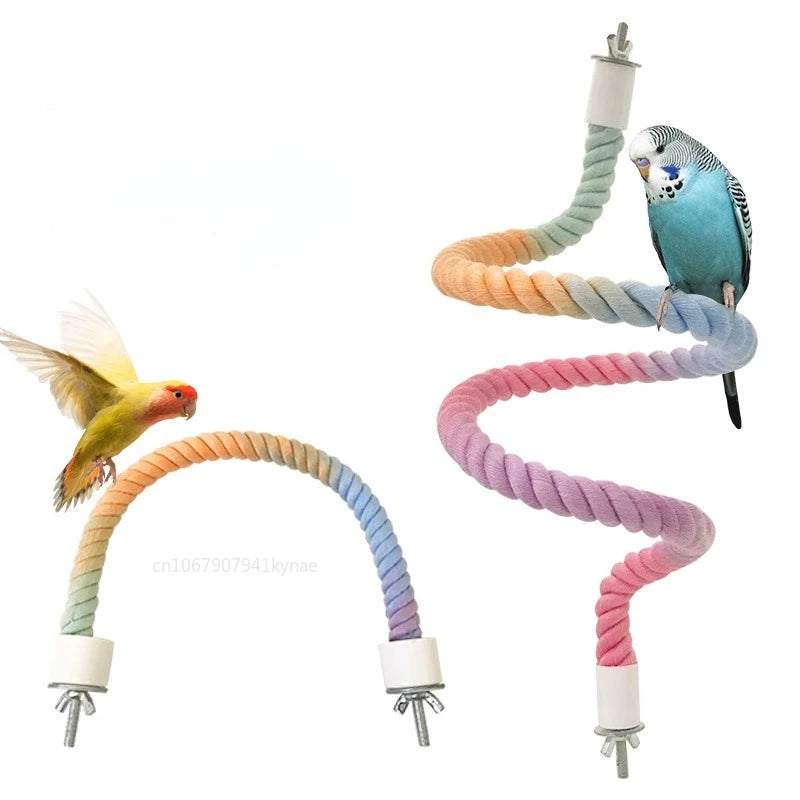 Colorful Parrot Cotton Rope Hanging Braided Budgie Bird Cage Cockatiel Toy Pet Stand Accessories Ladder Swing Supplies