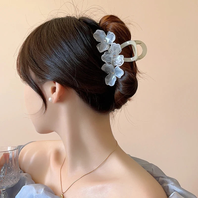 New Fashion Flower Hair Clip Women Elegant Non-slip Ponytail Clip Simple Versatile Bow Shark Clip Headdress Hair Accessories