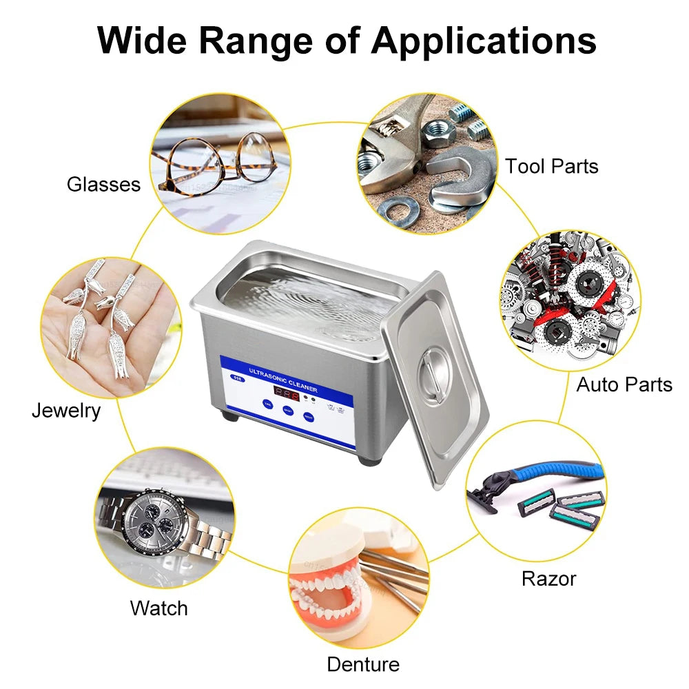 Ultrasonic Jewelry and Glasses Cleaner 40KHZ High Frequency Washing Bath with Powerful 35W Transducer for Deep Cleaning