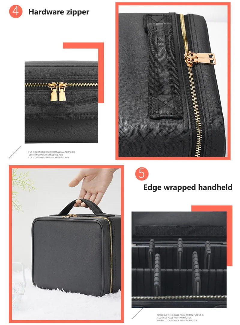 Smart LED Travel Makeup Case with Mirror Large Capacity Organizer for Women and Beauticians