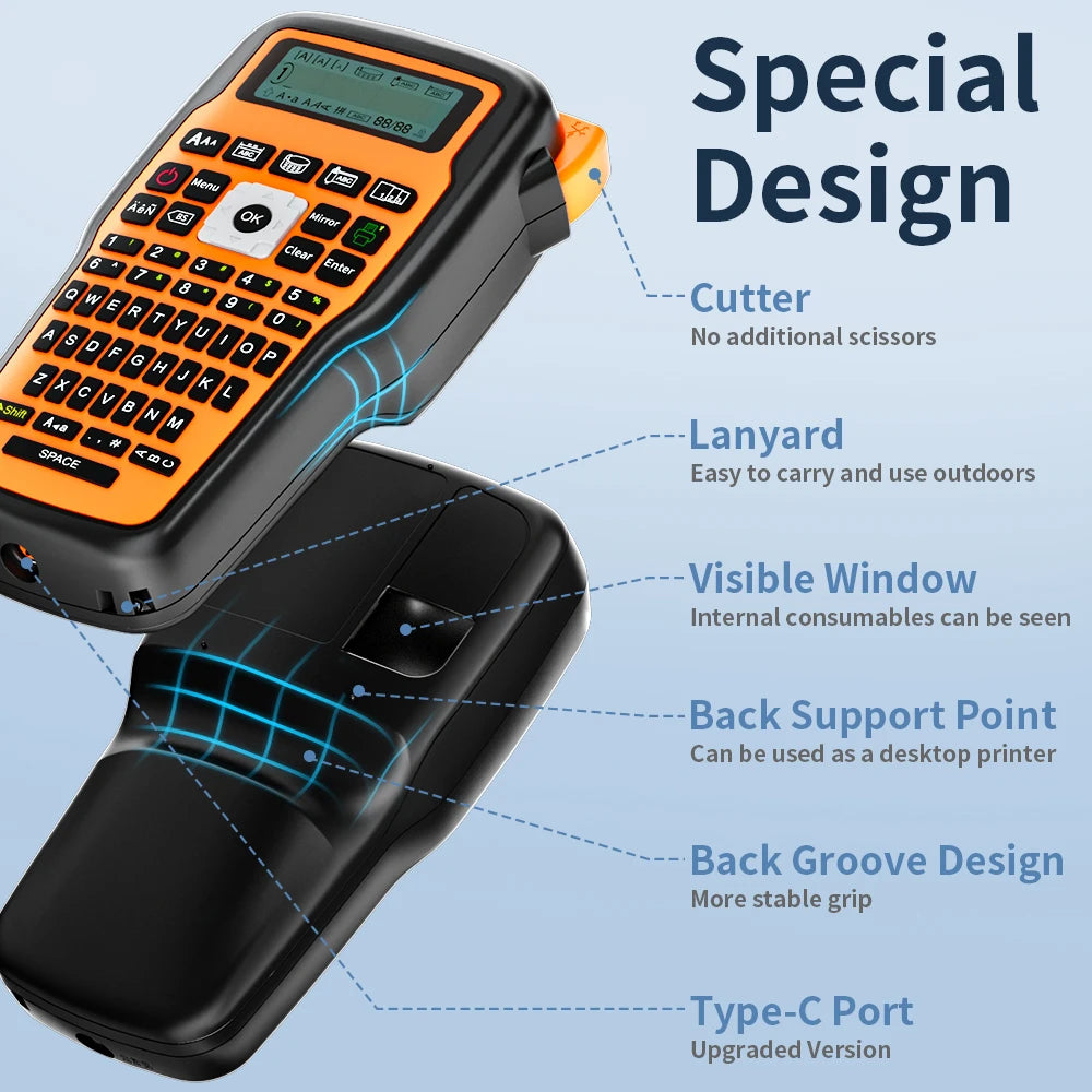 E1000PRO Tube Label Printer for Sticker Labels 12mm Compatible with Brother Ptouch TZe-231 HSe-231 High Resolution Thermal Transfer Technology