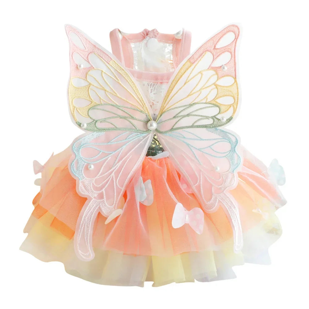 Cat Dog Princess Dress Clothes Rabbit Bunny Kitten Butterfly Costume Schnauzer Chihuahua Puppy Summer Sweet Mesh Dress