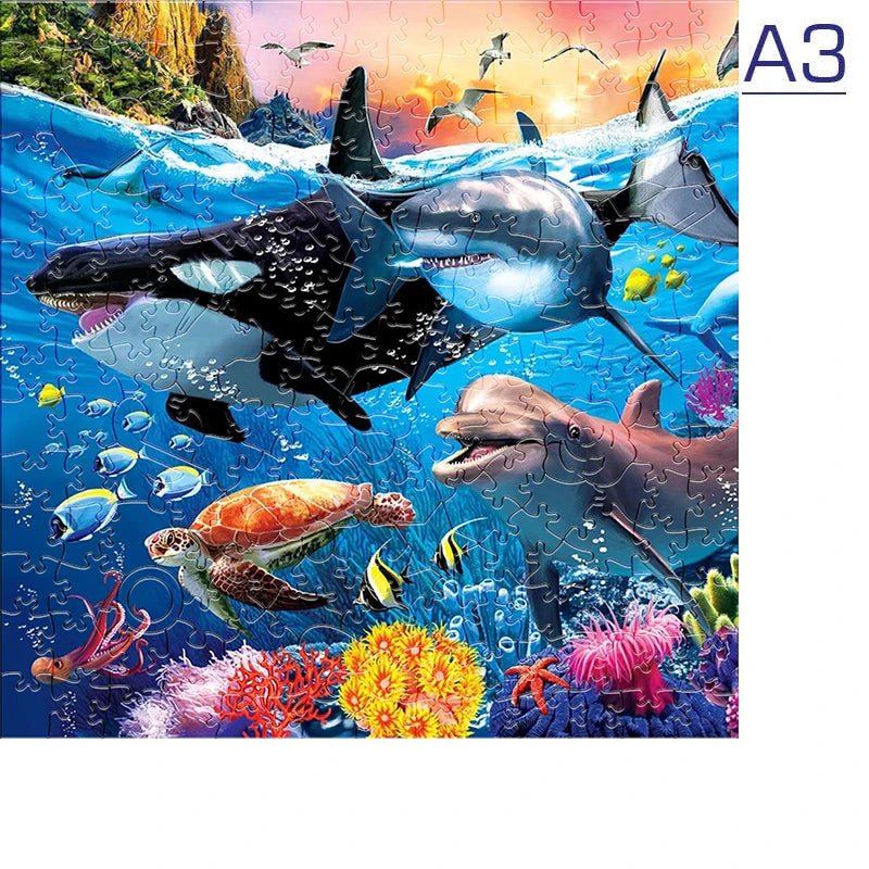 Dolphin Whale Shark Wooden Jigsaw Puzzle for Adults and Children Educational Marine Life Toy Perfect Holiday Gift