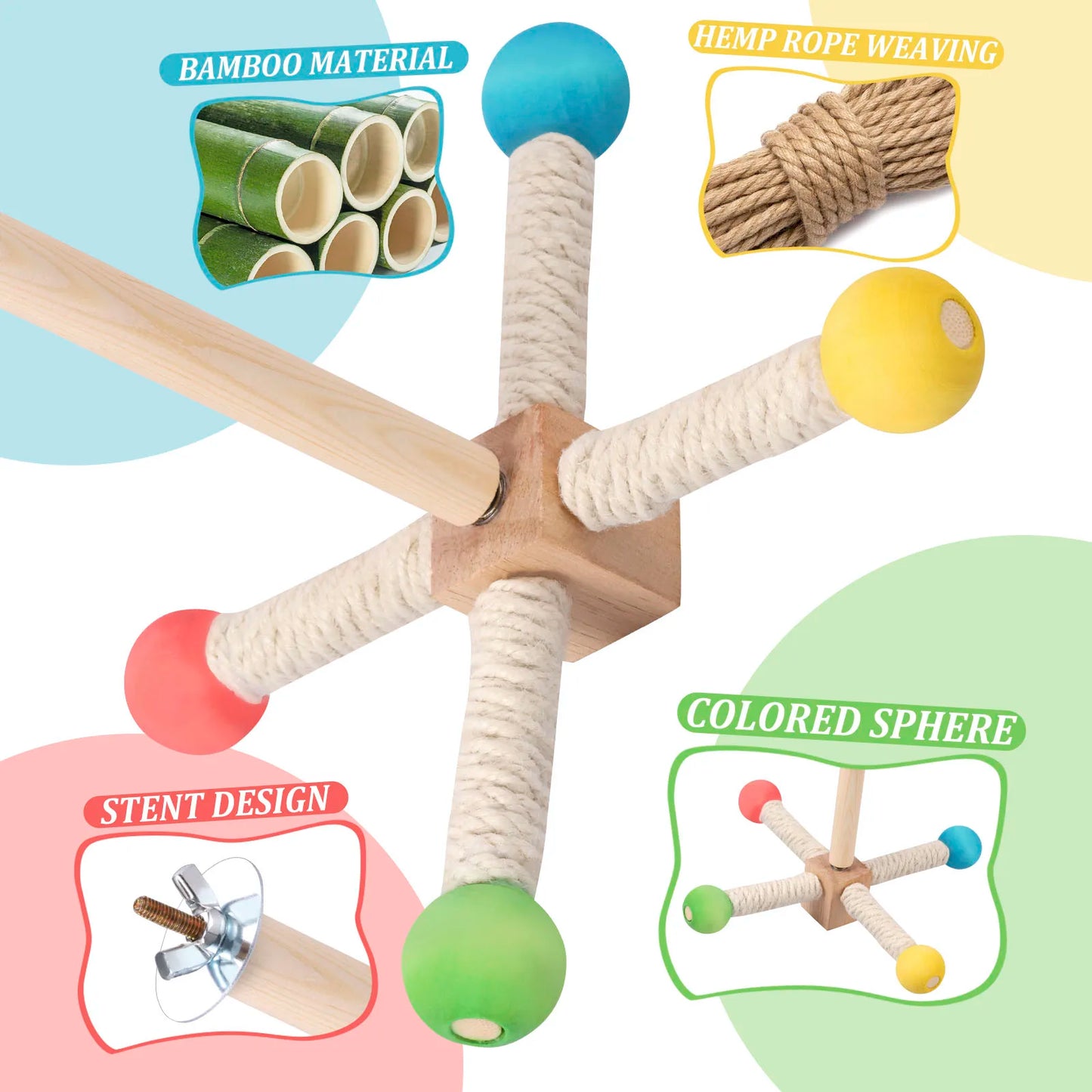 2Pcs Bird Standing Toy Set 360° Rotatable & Bell Wooden Interactive Spinning Parakeet Toys for Bird Cage Accessories NEW