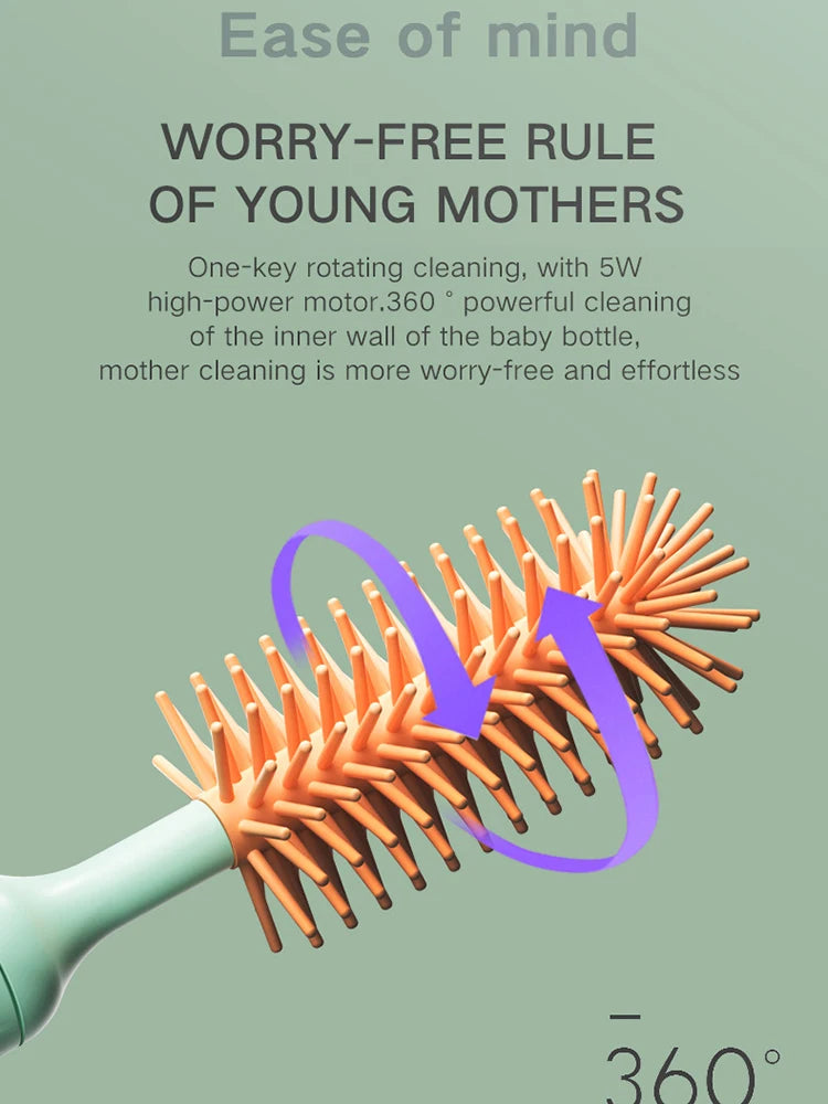 3 Pieces Electric Bottle Brush Set with 360 Degree Rotating Long Handle Waterproof Silicone Cleaning Brushes for Straws and Pacifiers
