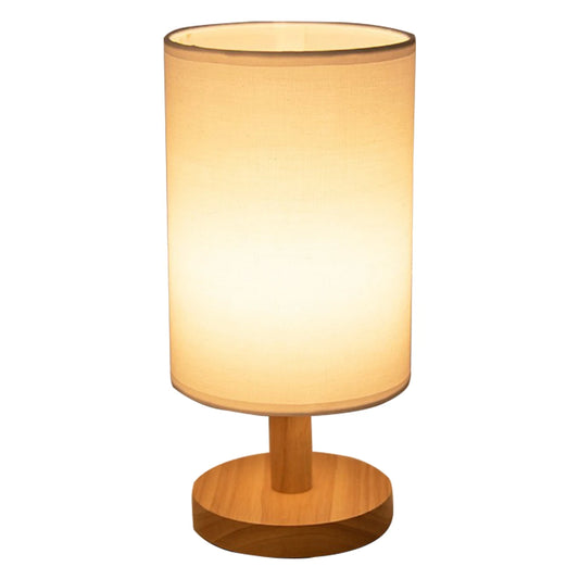 USB Wooden Bedside Lamp with Cylinder Shade Night Light for Bedroom Home Decor