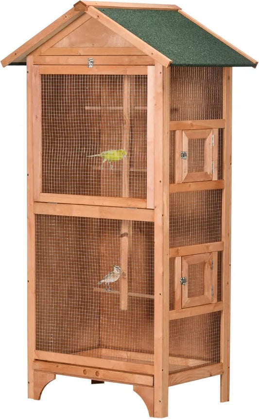 60" Wooden Outdoor Bird Cage for Finches, Parakeet, Large Bird Cage with Removable Bottom Tray 4 Perch, Orange