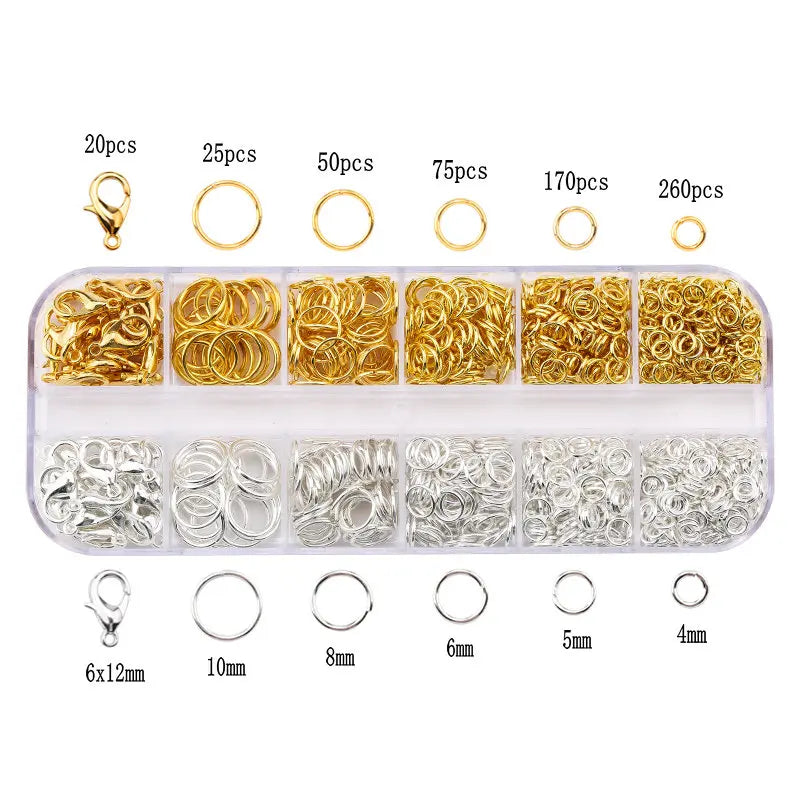 1Box Jewelry Findings Kits Zinc Alloy Open Jump Rings Lobster Clasps for DIY Jewelry Making Supplies