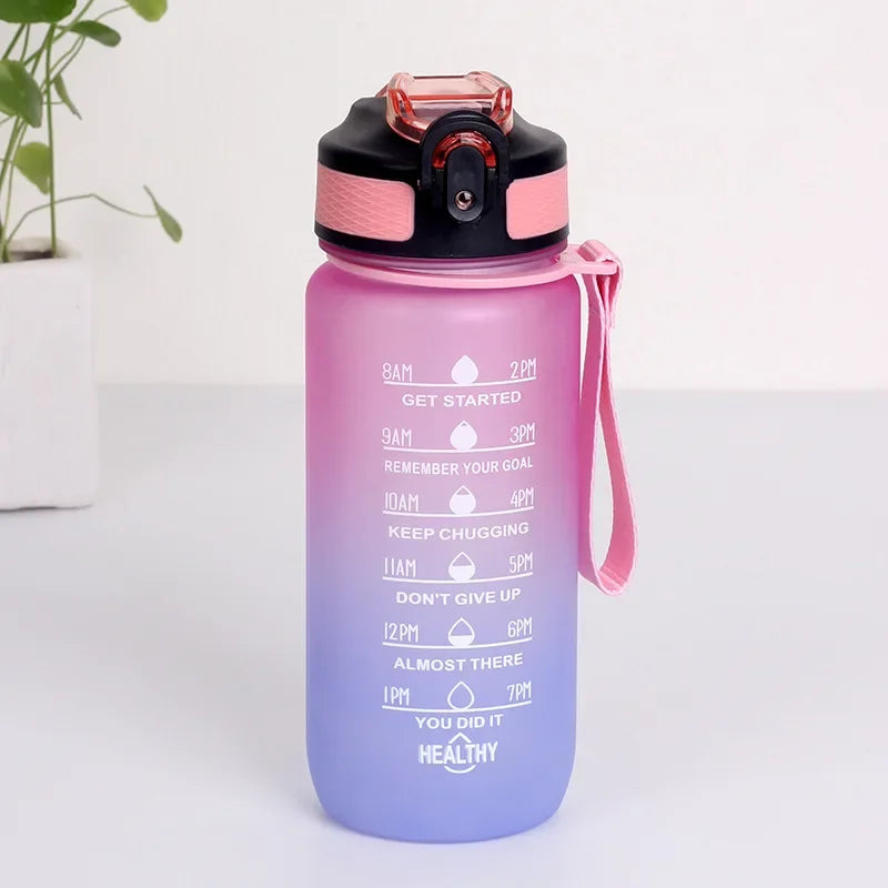 600ML Sports Water Bottle with Time Marker Leak-proof Fitness Cup