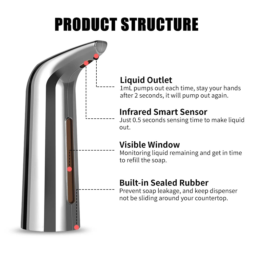400mL Touchless Automatic Soap Dispenser with Infrared Sensor for Liquid Soap Gel Lotion and Shampoo