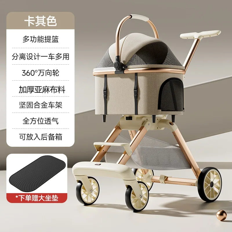 Luxury Pet Stroller 3 in 1  with 4 Wheels for Medium Small Size Dogs and Cats Detachable Carrier for Puppy Kitty Doggie Stroller