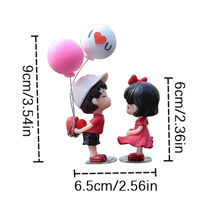 Mini Resin Couples Figurine Cute Lovers Balloon Ornament for Car Dashboard Office Decor Valentine's Day Gift