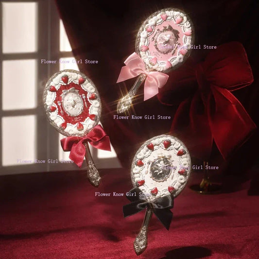 Flower Knows Strawberry Cupid Hand Mirror Vintage Makeup Accessory Elegant Design