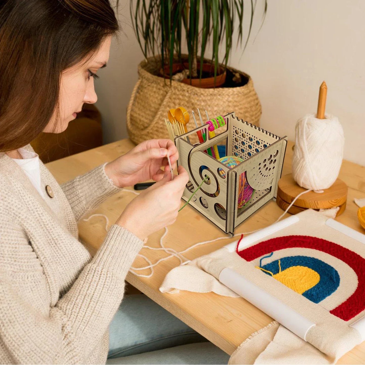 DIY All-In-One Wooden Yarn Bowl Crochet Organizer Holder