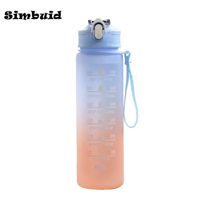 600ML Sports Water Bottle with Time Marker Leak-proof Fitness Cup