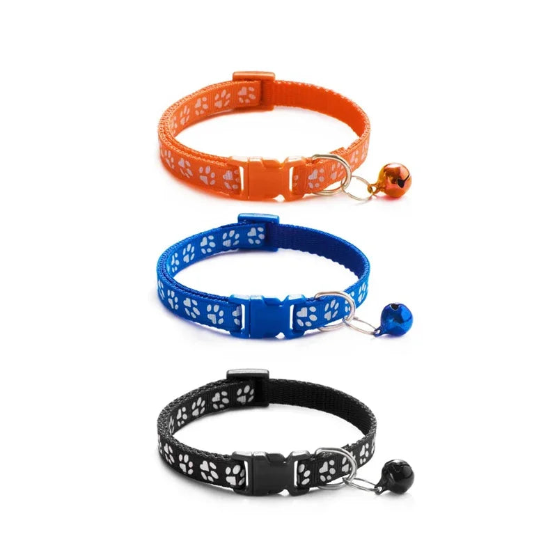 1/3/6/12/18Pcs Pet Collar With Bell Footprints Colorful Dog, Dog, Cat Accessories Cat Collar Adjustable Bell Ring Necklace Pet