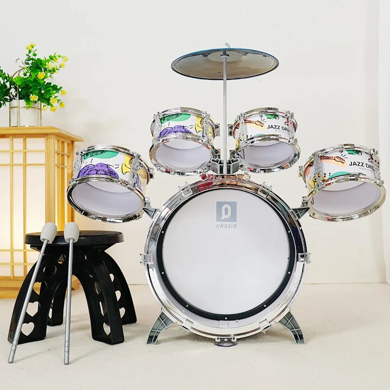 Kids Jazz Drum Set for Toddlers with Stool and Pedal Educational Musical Instruments Gift for Boys