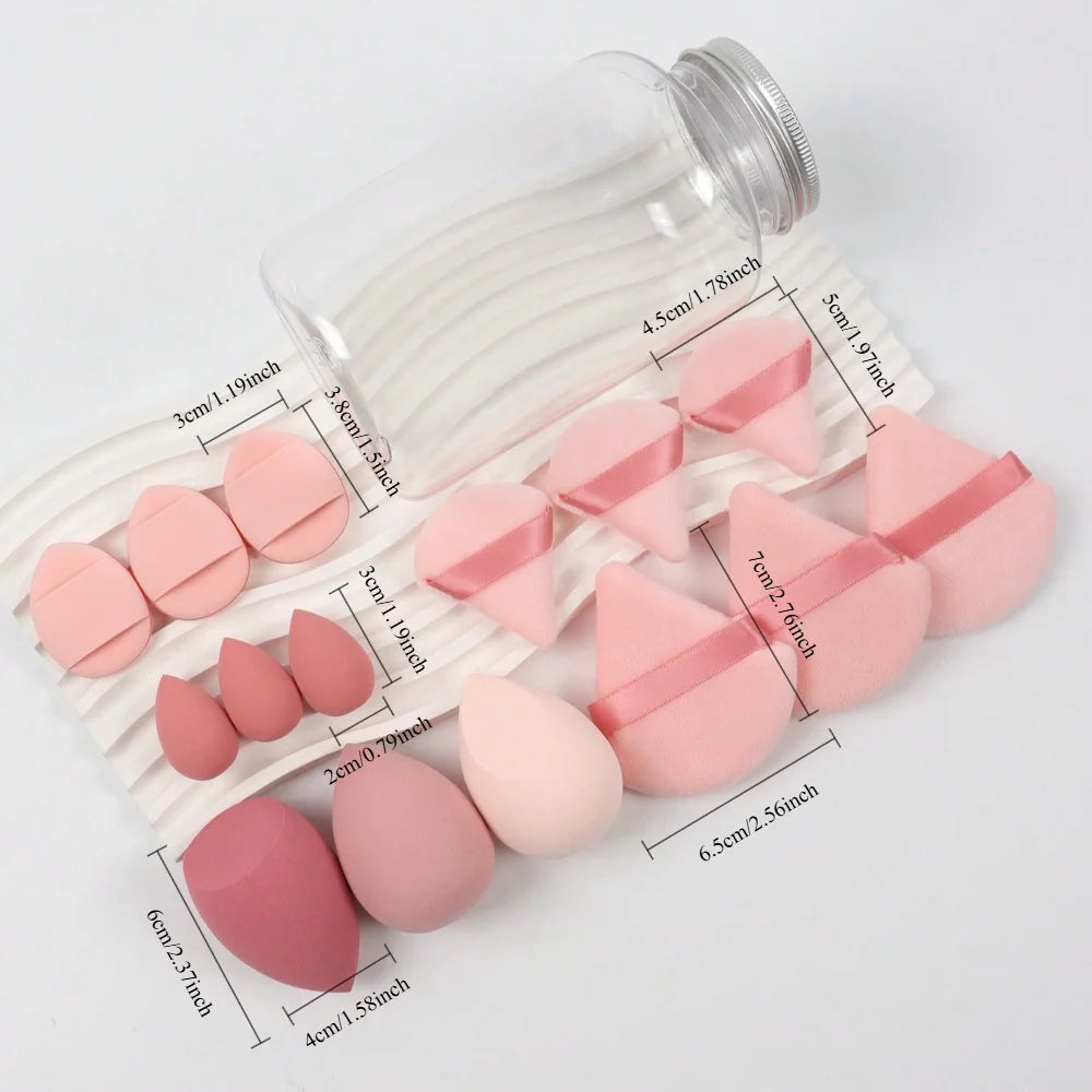 15pcs Makeup Sponge Set With Storage Jar For Flawless Application