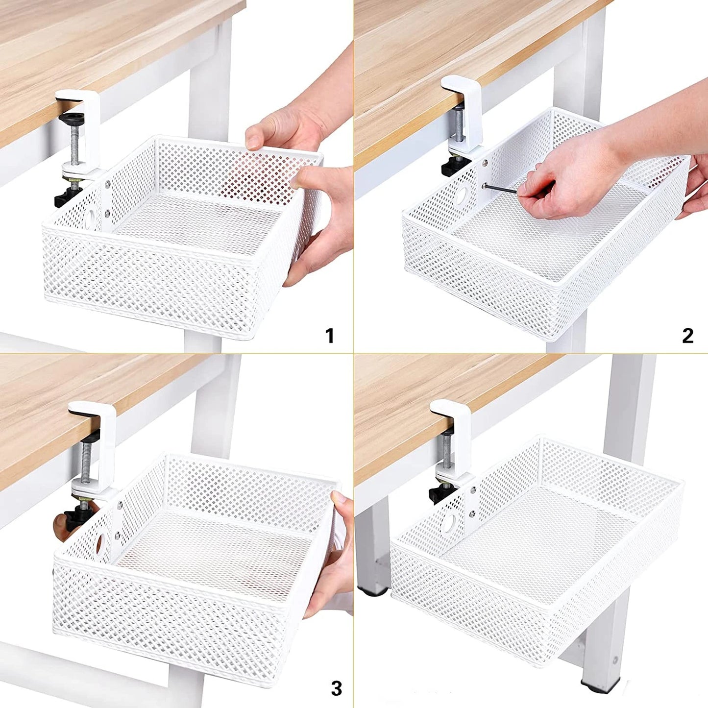 360 Rotating Under Desk Drawer Rack Organizer for Invisible Storage Box and Makeup Holder