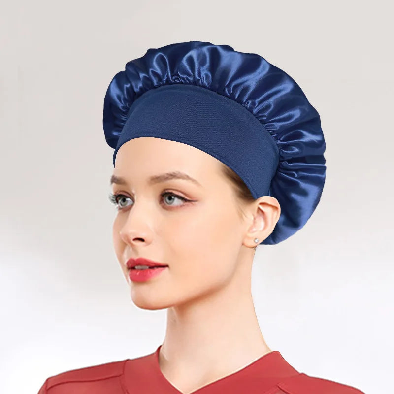 1 Large Satin Headband, Silk Headband for Sleeping, Sleeping Hat with Elasticized Soft Strap, Women's Hair Care Shower Cap