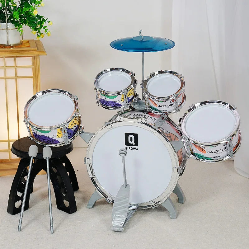 Kids Jazz Drum Set for Toddlers with Stool and Pedal Educational Musical Instruments Gift for Boys
