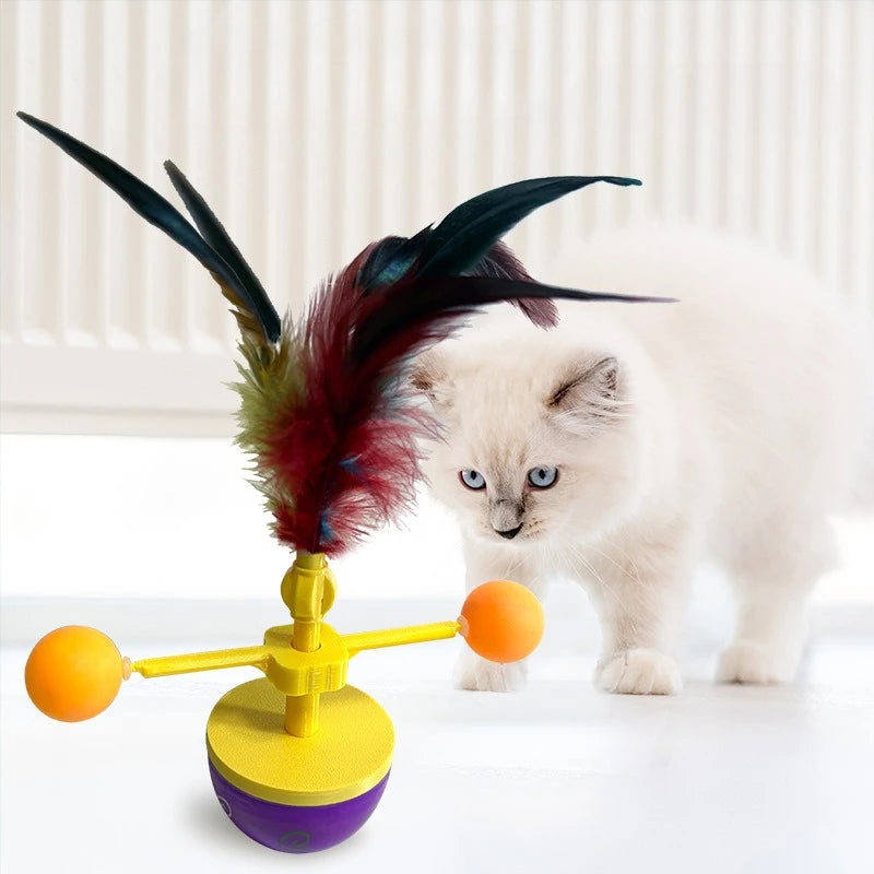 Cat Toy Tumbler Fun Teasing Interactive Feather Kitten Toy Scratching Ball Durable Bite Cat Accessories