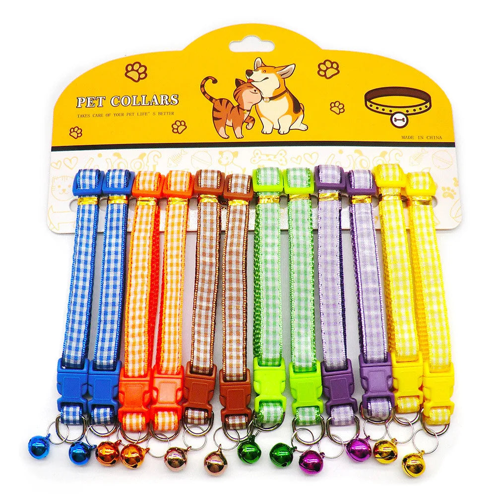 12PCS Wholesale With Bell Collars Delicate Safety Casual Nylon Dog Collar Neck Strap Fashion Adjustable Bell Pet Cat Dog Collars