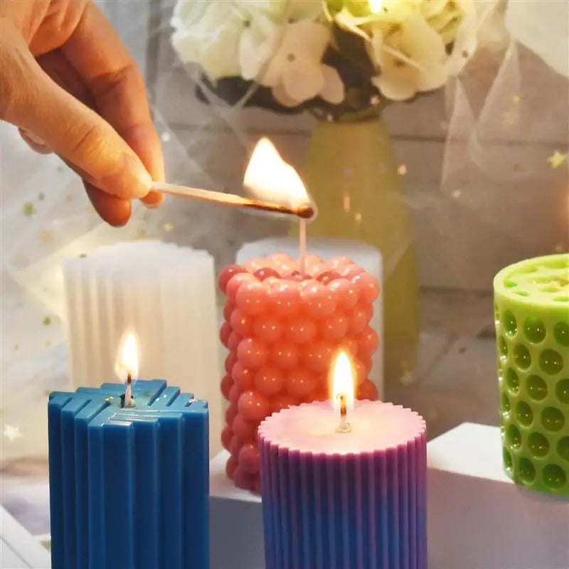 Classical Striped Roman Cylindrical Silicone Candle Mold for DIY Handmade Candles