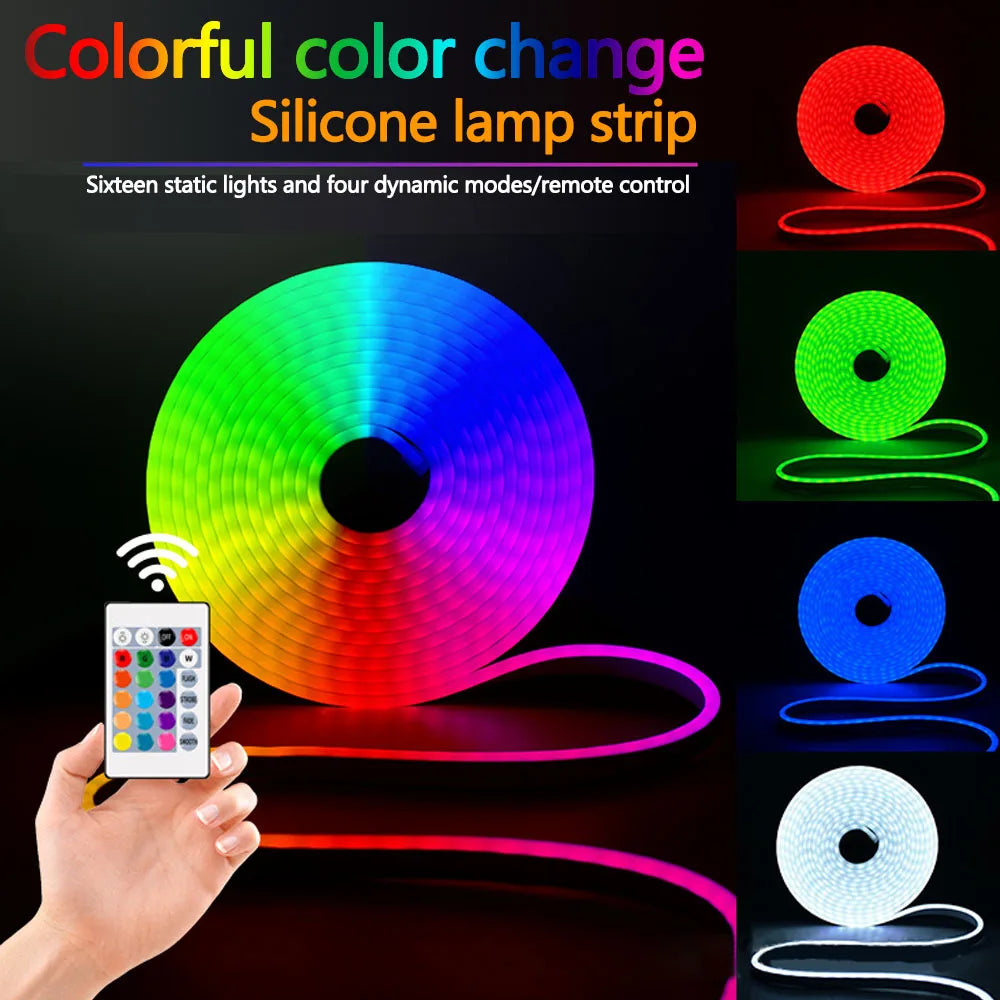 Smart Neon LED Strip Light Sign Remote Control RGB Flexible Waterproof Tape for Home Outdoor Decor 1/3/5m