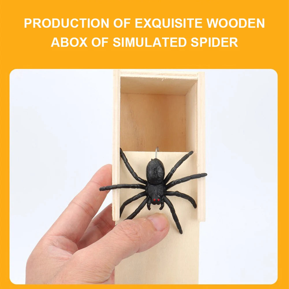 Trick Spider Funny Scare Box Wooden Prank Toy for Friends