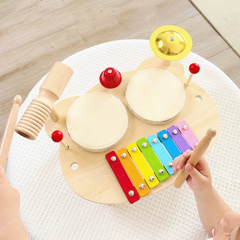 Wooden Xylophone Drum Set for Toddlers Montessori Musical Instruments Colorful Educational Toy