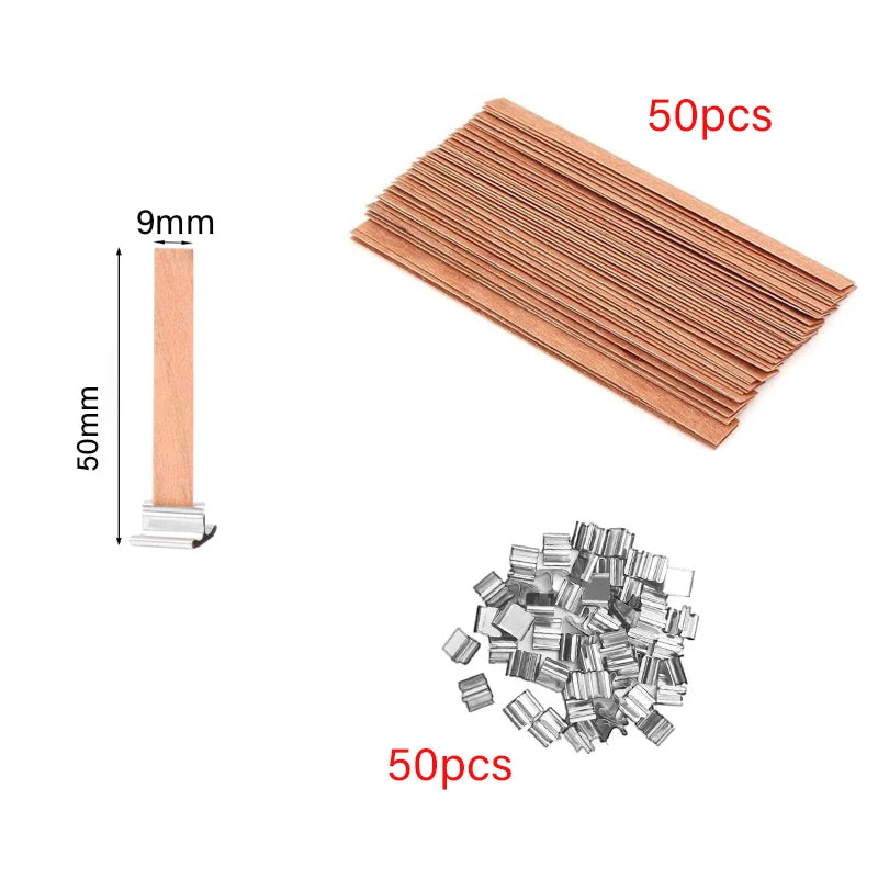 30/50pcs Wooden Candle Wick Set With Clip Base For DIY Candles