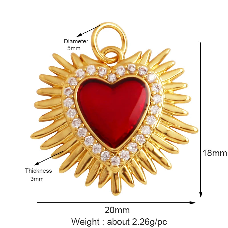 New Sacred Red Heart Charm Pendant 18K Gold Plated Zircon