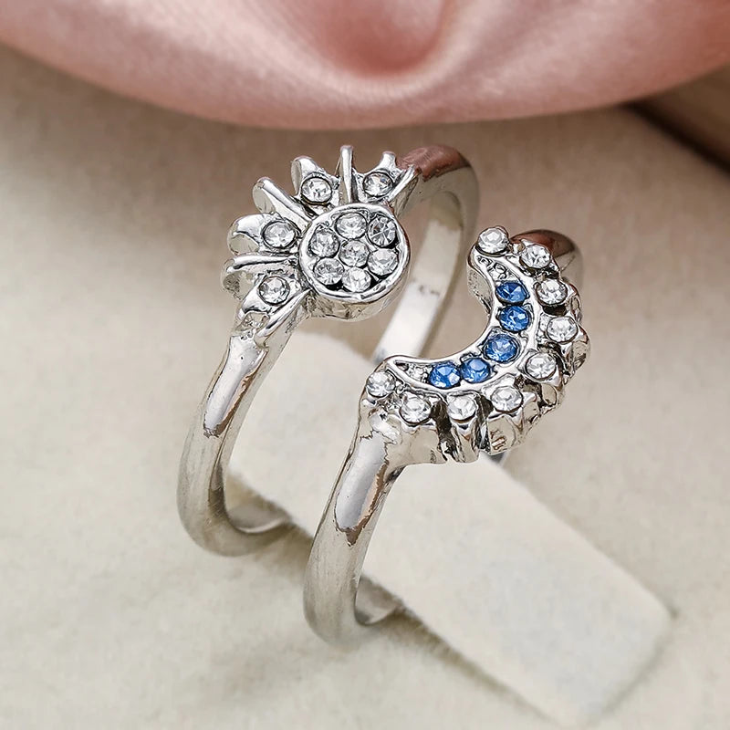 2pc Set Summer Couple Ring Set Sky Blue Moon Sun Jewelry
