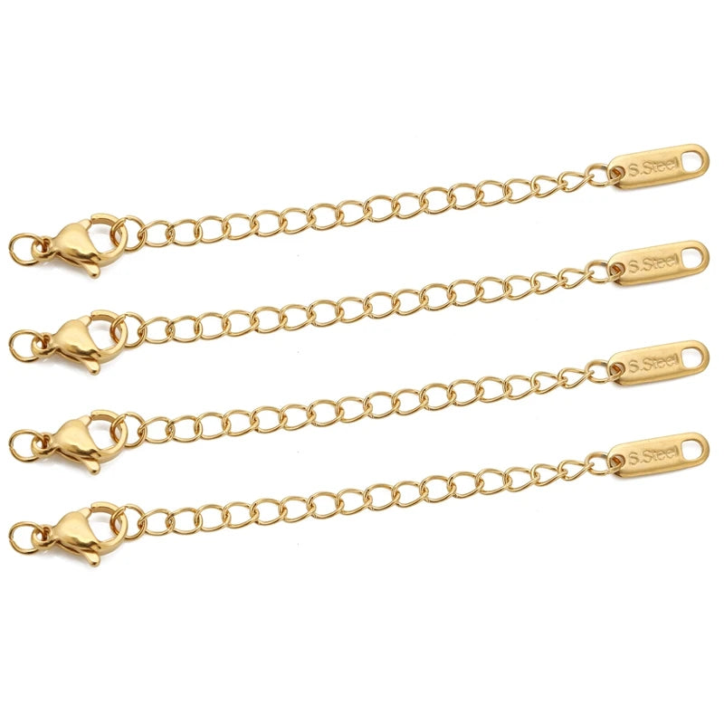 10pcs Stainless Steel Extension Chains with Lobster Clasps for DIY Necklace and Bracelet Making Supplies
