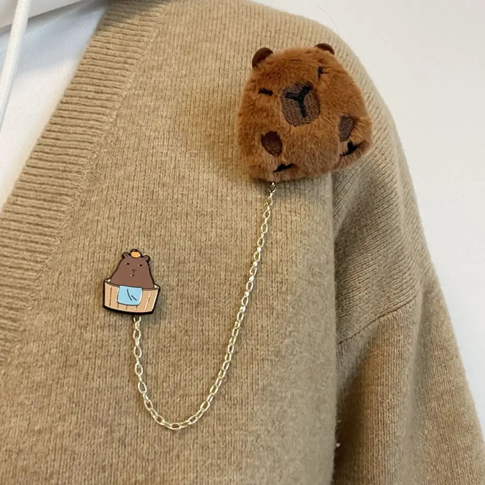 Chain Star Capybara Brooch Kawaii Lapel Pin Unisex